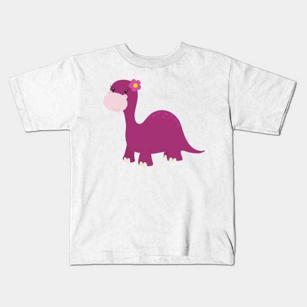 Cute Dinosaur, Girl Dinosaur, Pink Dinosaur, Dino Kids T-Shirt by Jelena Dunčević